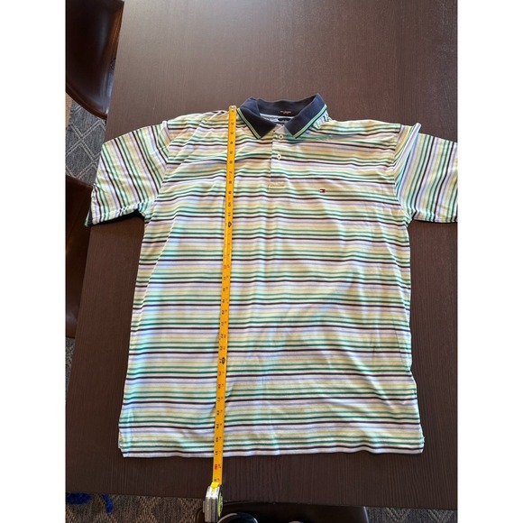 Tommy Hilfiger Striped Polo Men's XL Embroidered Short Sleeve Green Blue - Picture 3 of 9